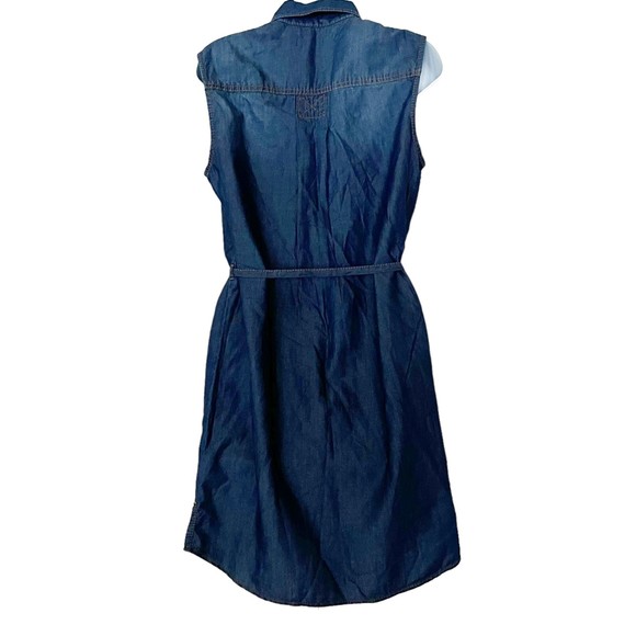 True Religion Chambray Shirt Utility Dress Sleeveless Tie Waist Dark Wash Sz Sm - Picture 5 of 11